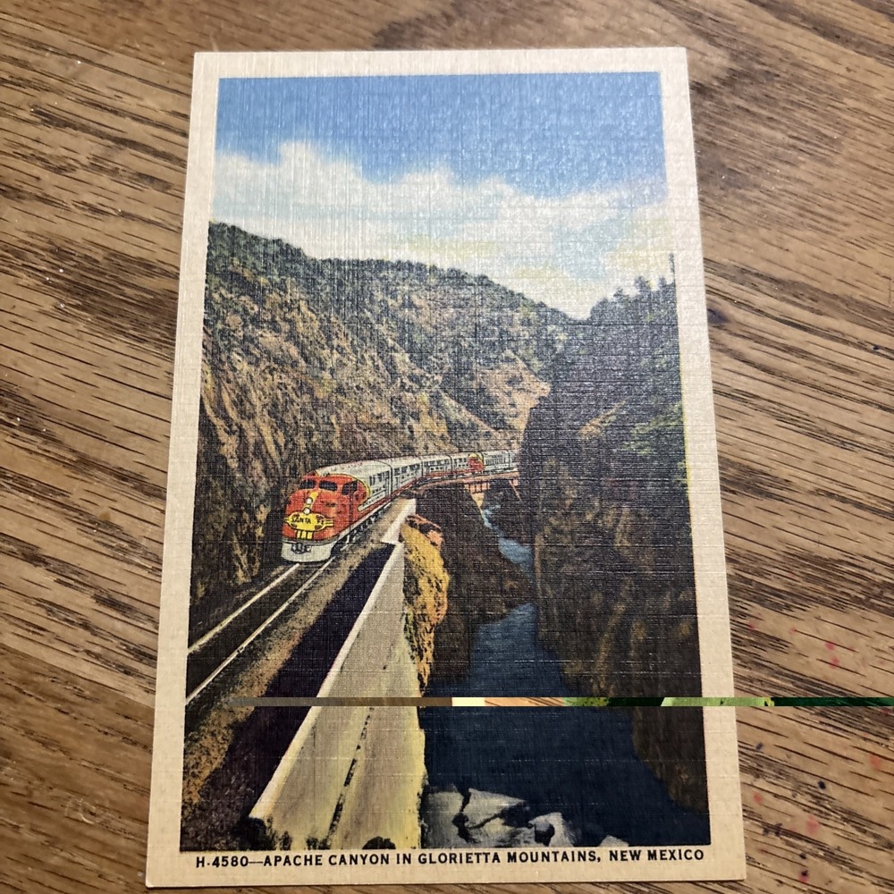 1940's ATSF SANTA FE FRED HARVEY GLORIETTA PASS UNUSED LINEN POSTCARD